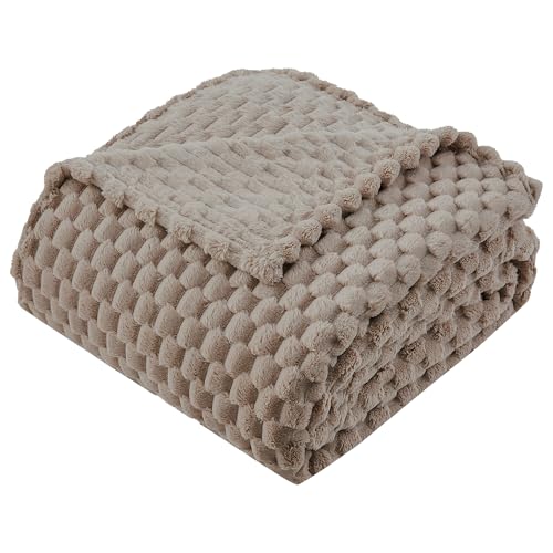 KORBLISS Super Soft Fleece Twin Blanket 50x70 Inches for Couch Premium Silky with 3D Imitation Turtle Shell Jacquard Decorative Blankets Lightweight and Cozy for Sofa.Taupe