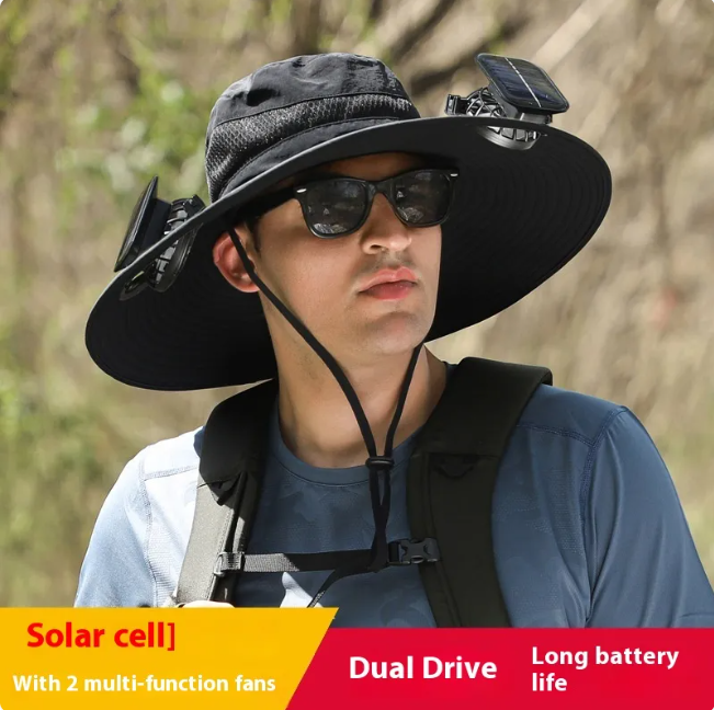 Solar-Powered Cooling Hat with Long-Lasting Lithium Battery and Built-In Fans