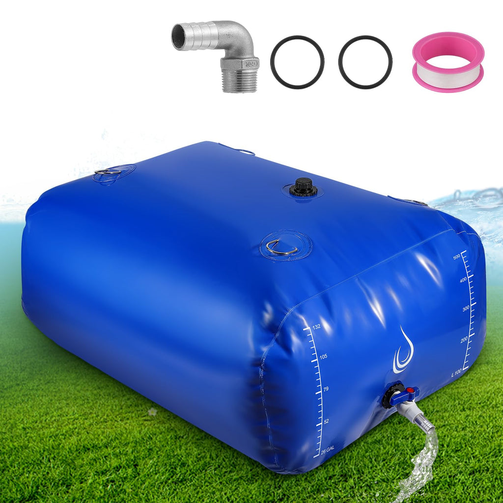 LANUEVA 158 Gal/600L Portable Water Storage Bladder 1000D PVC Foldable Water Tank with Spigots and Overflow Kit Water Storage Containers for Emergency Water RV Irrigation&Camping (Blue 600L)