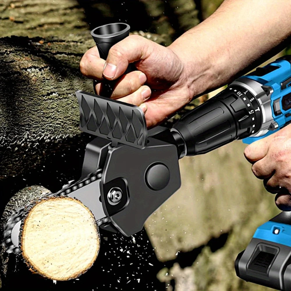 Electric Drill to Chainsaw Conversion Head for Woodworking