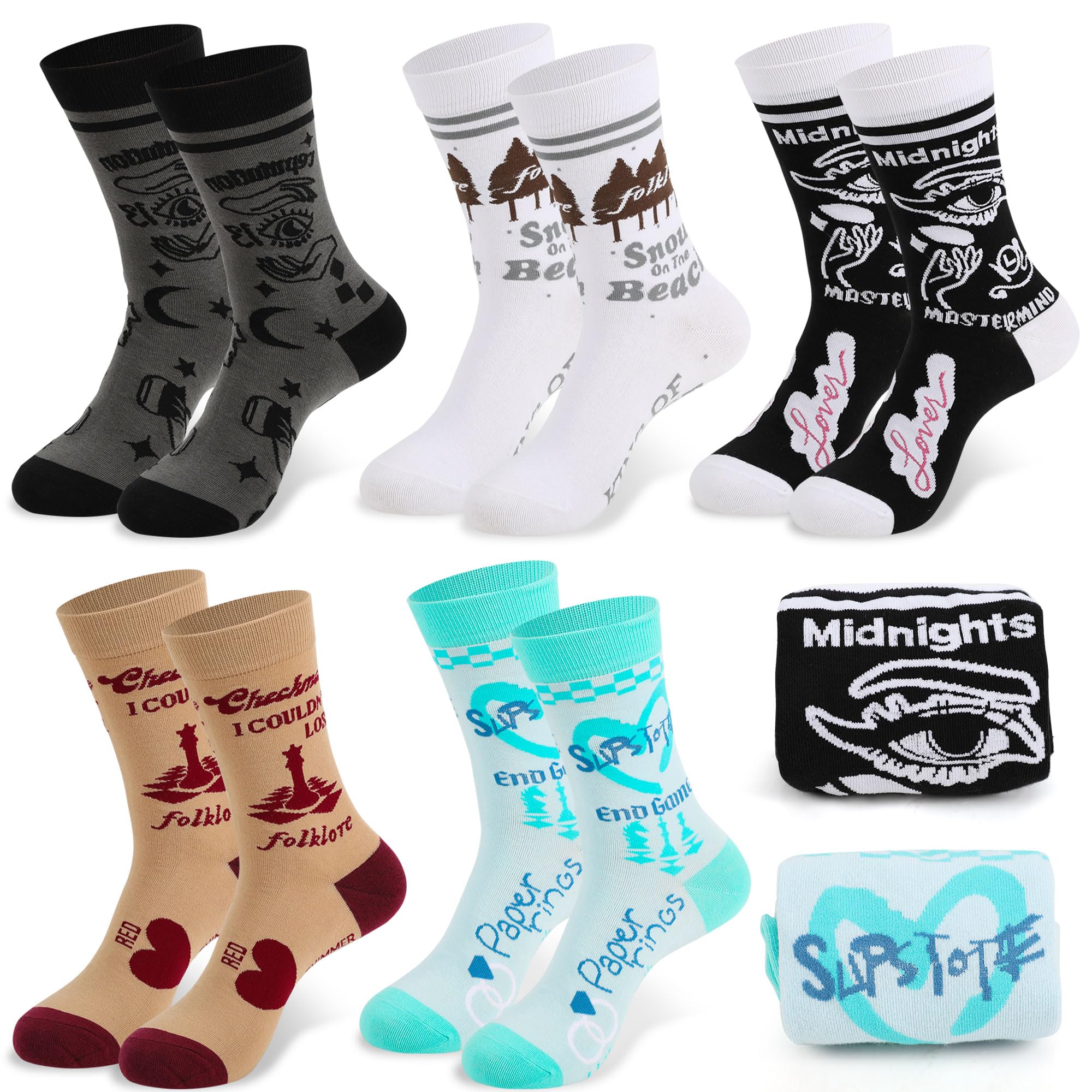 iwoqify Novelty Music Socks for Women - 5 Pairs Fashion Sing Themed Crew Socks Funny Cartoon Socks Great for Girls Fans