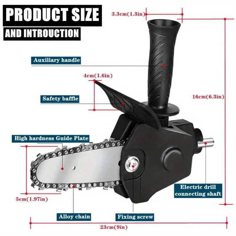 Electric Drill to Chainsaw Conversion Head for Woodworking